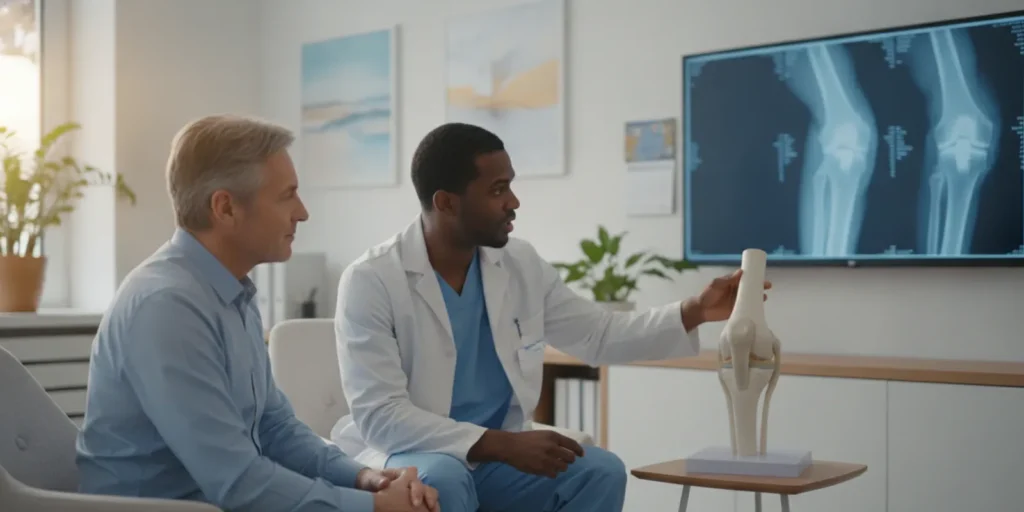 Patient discussing knee replacement options with an orthopedic clinician