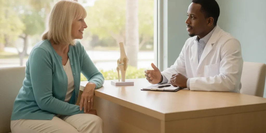 Older adult speaking with a clinician during a joint health consultation