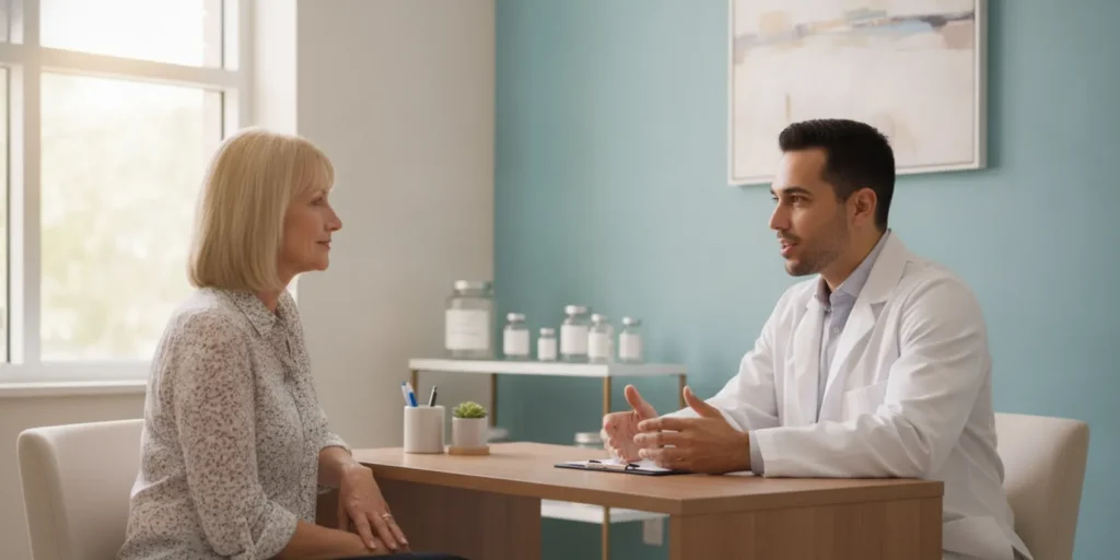 Adult speaking with a clinician during a joint health consultation